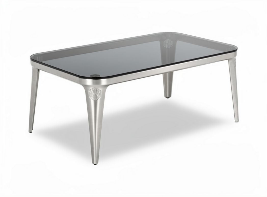 Rectangular coffee table with glass top and aluminum frame 120 x 60 x 45cm