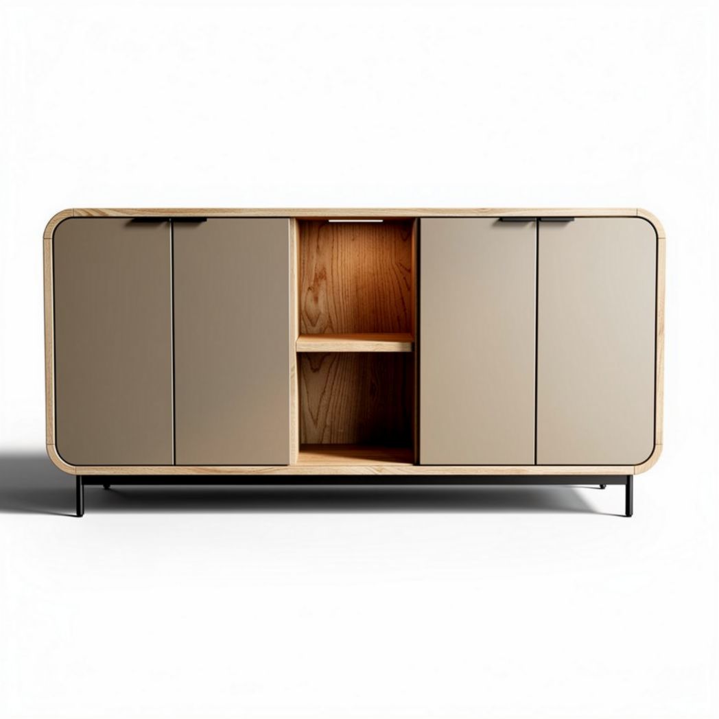 Modern minimalist storage cabinet with wood grain finish and metal legs 120 x 40 x 60cm