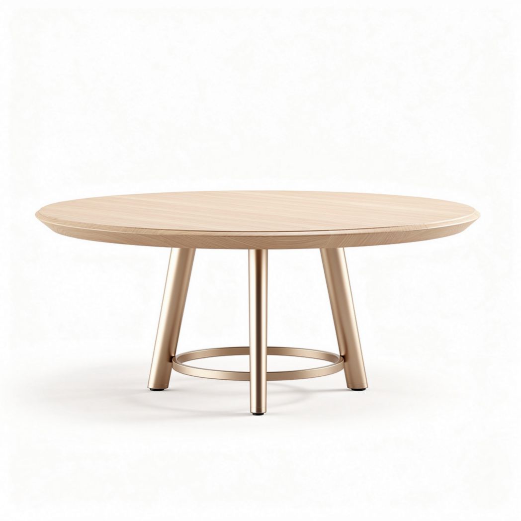Round coffee table with wooden top and metal legs 80 x 80 x 45cm