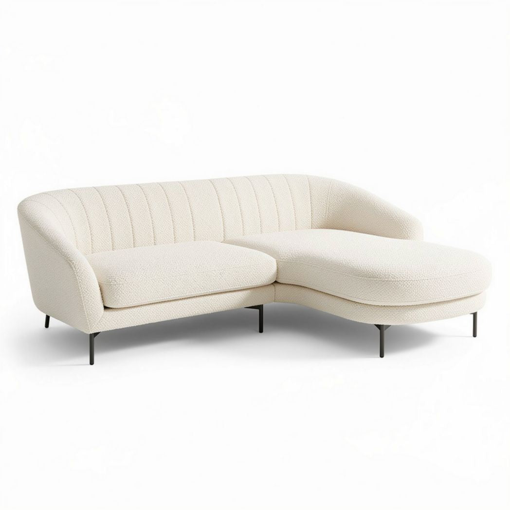 Contemporary sectional sofa in cream fabric with metal legs 200 x 100 x 75cm