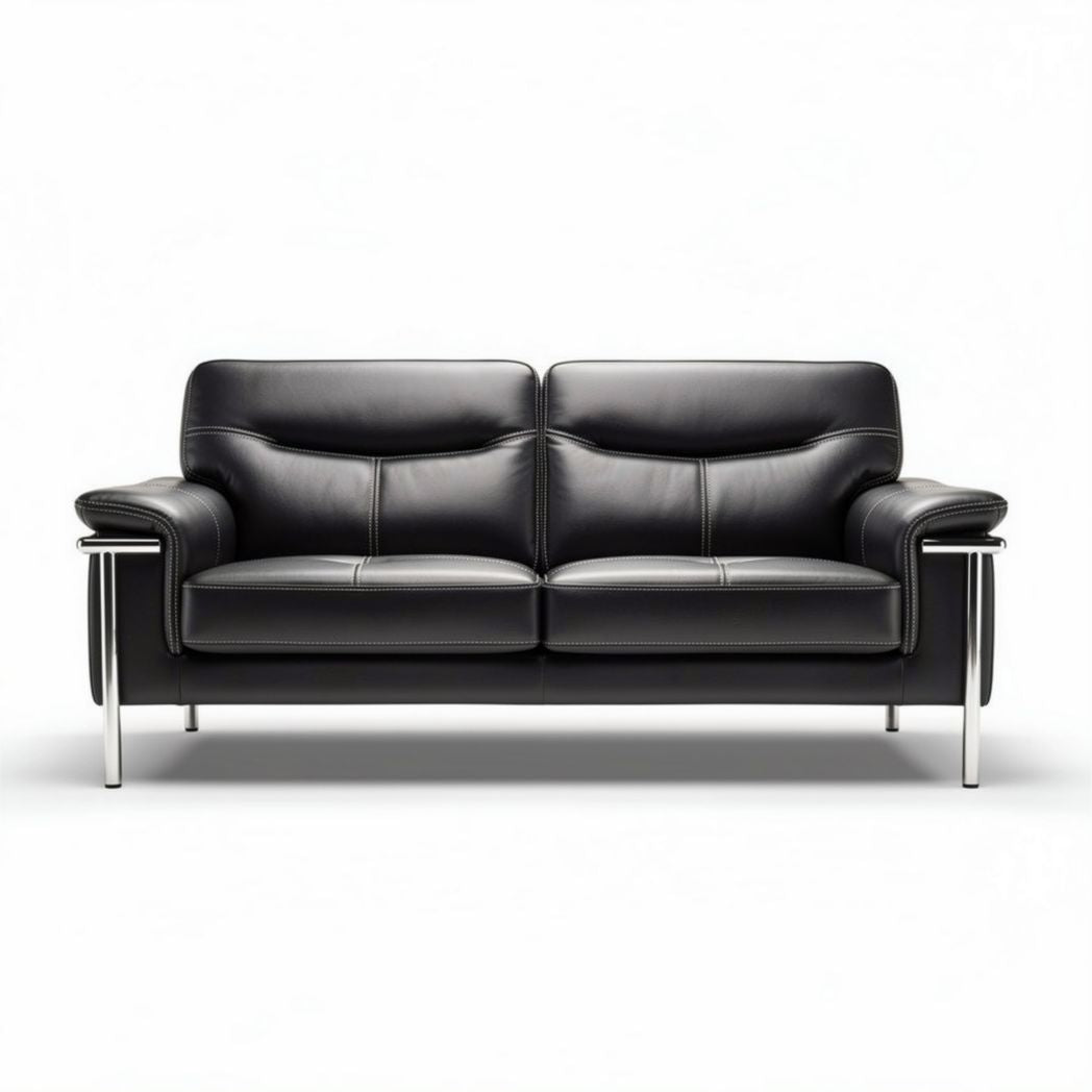 Leather loveseat with chrome legs 180 x 85 x 75cm for living room use