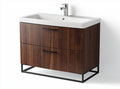 Vanity sink cabinet with two drawers in walnut finish and black metal base 80 x 45 x 85cm