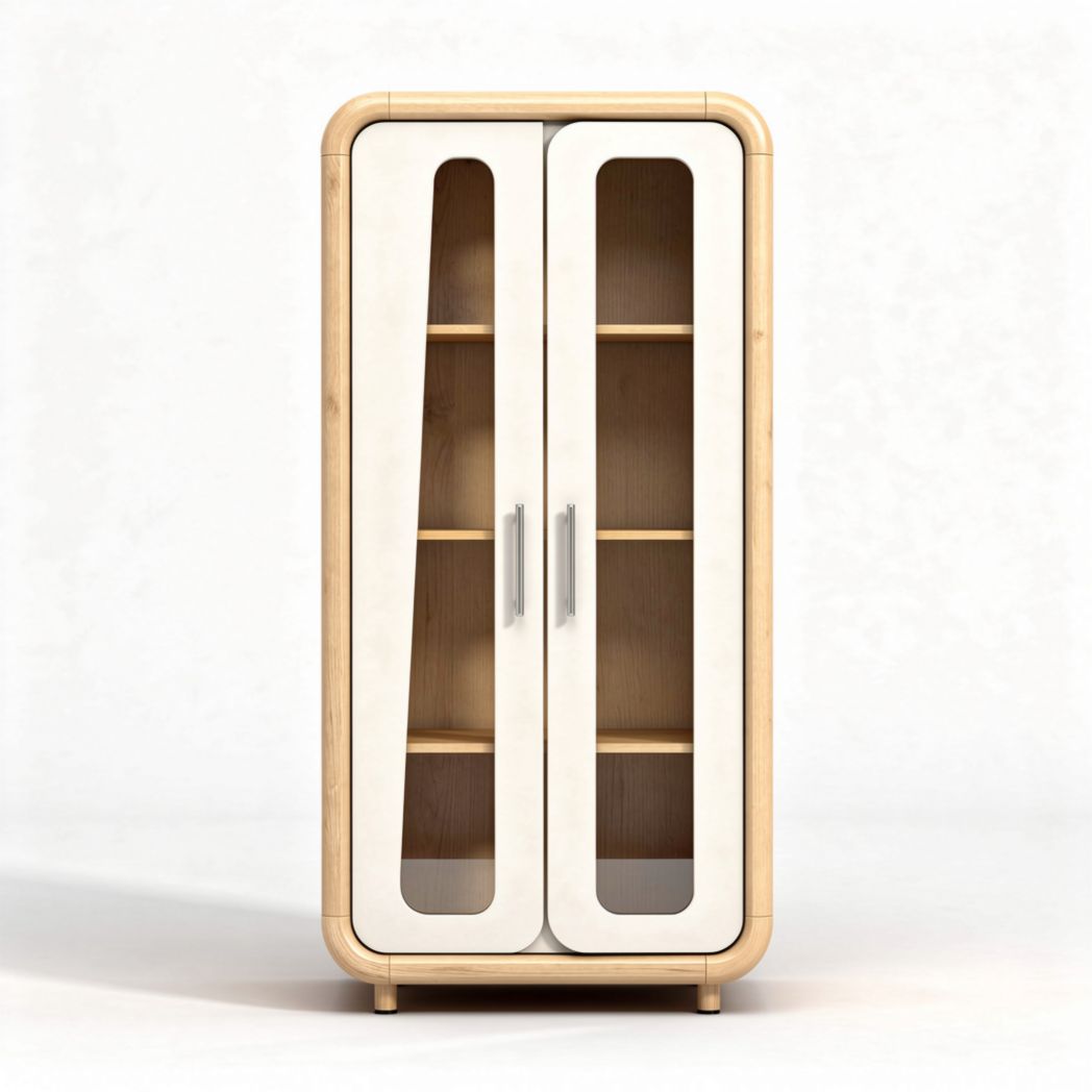 Bamboo storage cabinet with glass doors and adjustable shelves 70 x 40 x 120cm