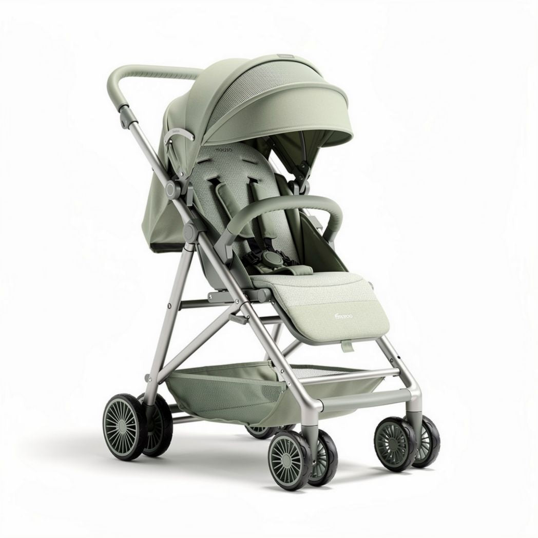 Lightweight folding stroller with adjustable canopy in sage green 70 x 50 x 100cm