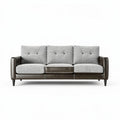 Gray fabric and leather three-seater sofa with tufted design 200 x 90 x 85cm