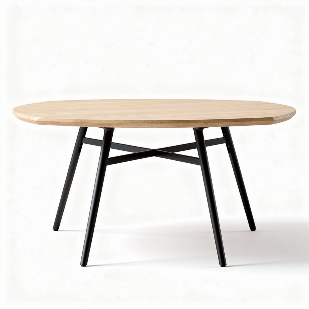 Wooden oval dining table with black metal legs 150 x 90 x 75cm