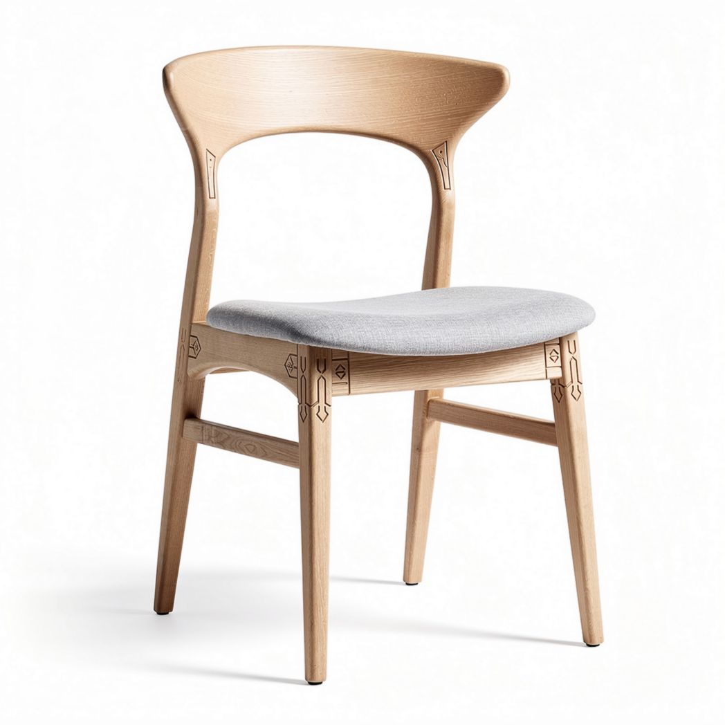 Wooden dining chair with fabric seat cushion in natural finish 45 x 40 x 85cm