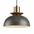 Metal pendant light with wooden accent and perforated shade 30 x 30 x 20cm